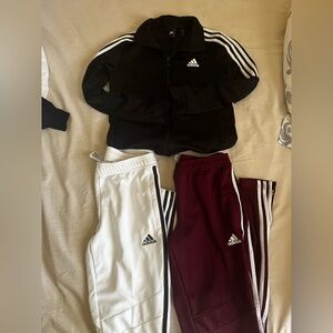 adidas Black jacket, White & Burgundy Three-Stripe Tiro pants women’s small